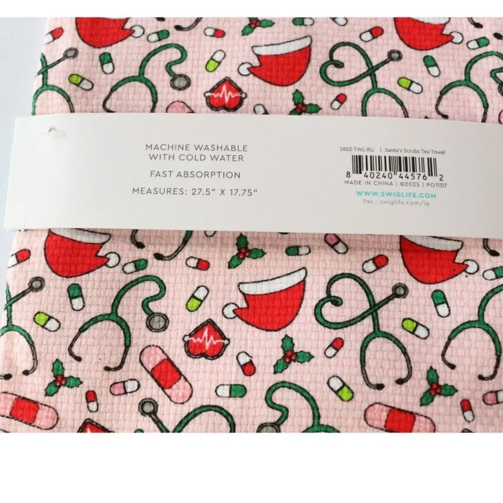 Swig Life Cotton Towel Scrub Life Christmas Print 27.5 x 17.75 NWT Gift